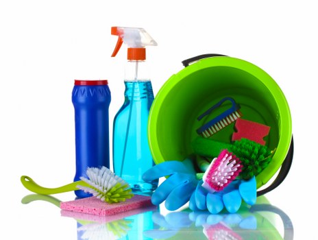 Carpet cleaning team preparing equipment in a safe residential setting